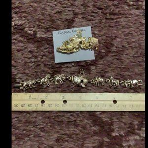 Noah’s Ark Goldtone Brooch and Bracelet Set
